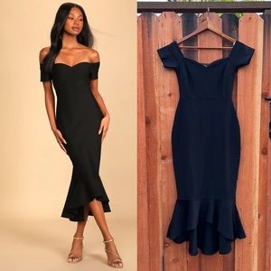 Black Off-the-Shoulder Sweetheart Midi Dress 🌿